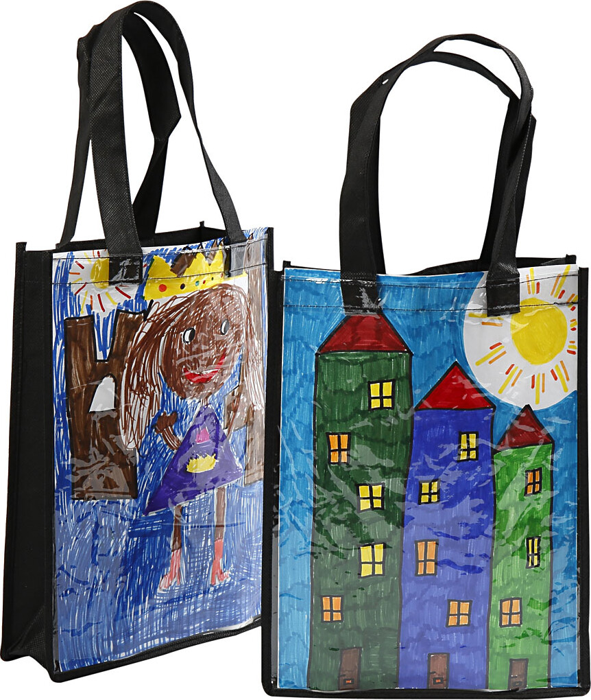 Diy Mulepose - Uden Tryk - Med Plastfront - 30X23X7 Cm - Sort