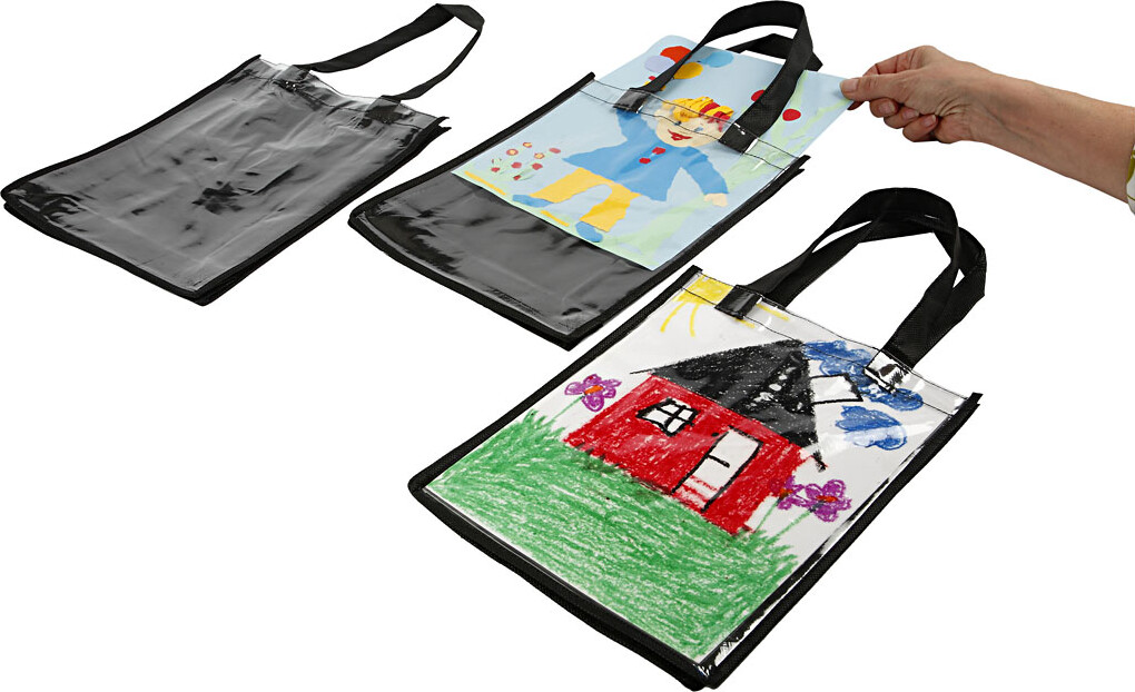 Diy Mulepose - Uden Tryk - Med Plastfront - 30X23X7 Cm - Sort