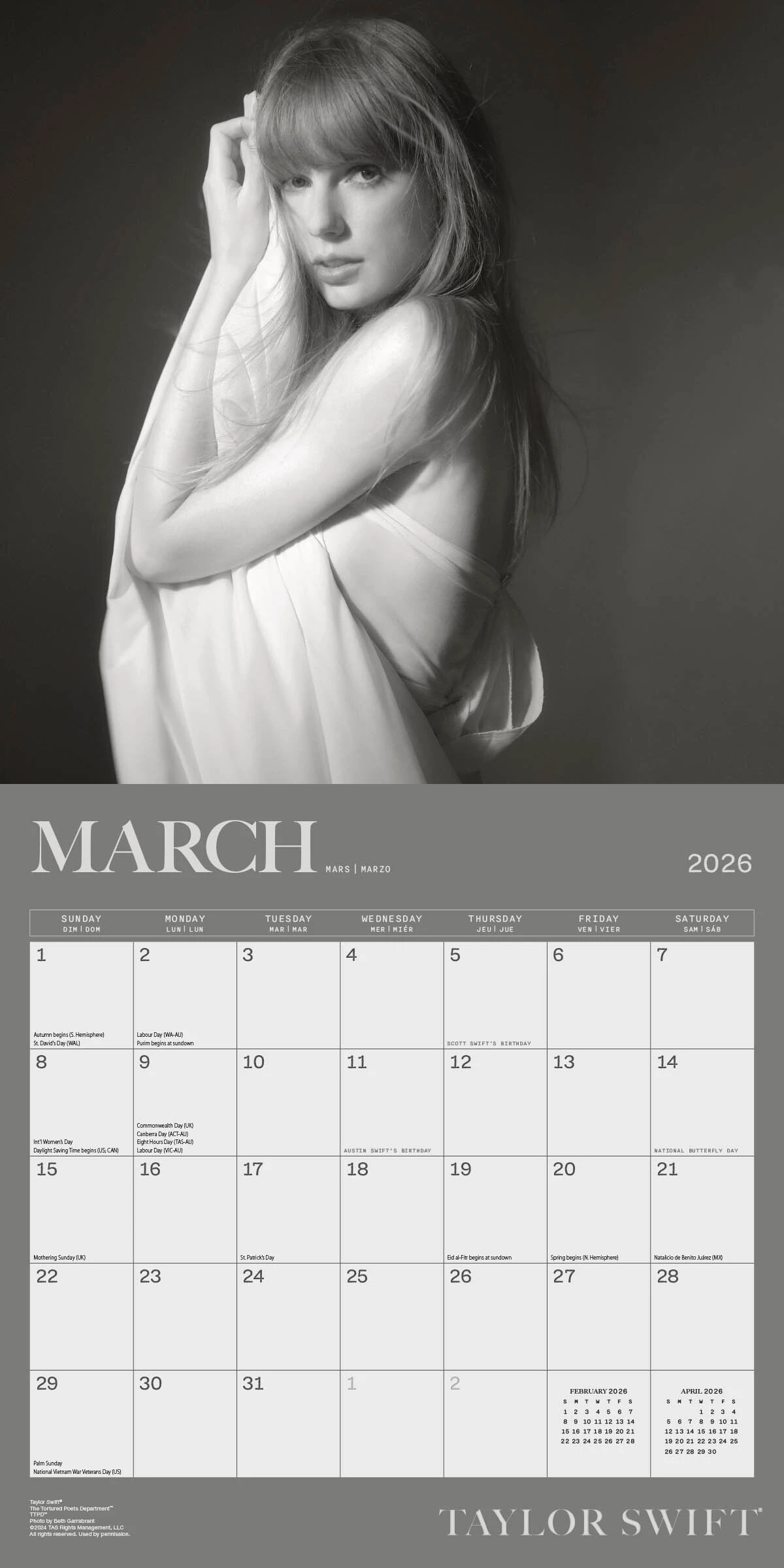 Taylor Swift Officiel Kalender 2026 - Firkantet
