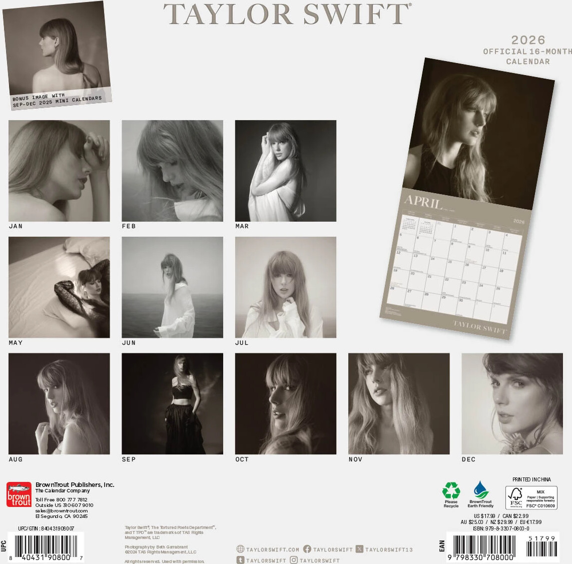 Taylor Swift Officiel Kalender 2026 - Firkantet