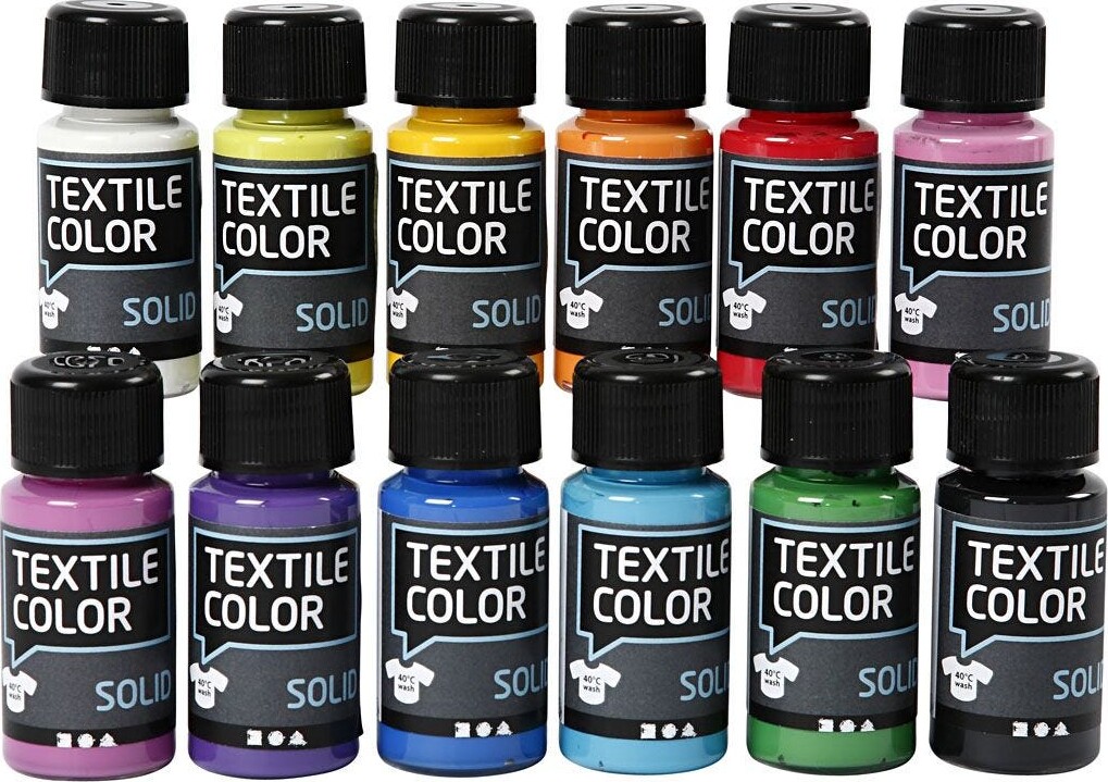Tekstilmaling Sæt Med 12 Farver - A-Color
