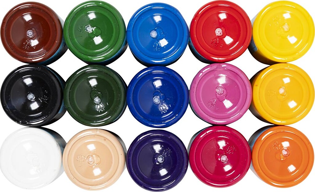 Tekstilmaling - Halvdækkende - Assorterede Farver - 15X500 Ml