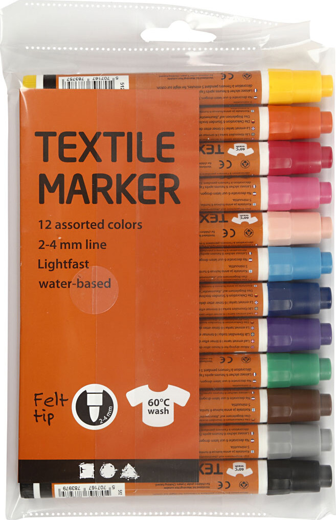 Tekstiltusch - Tykkelse 2-4 Mm - Assorterede Farver - 12 Stk