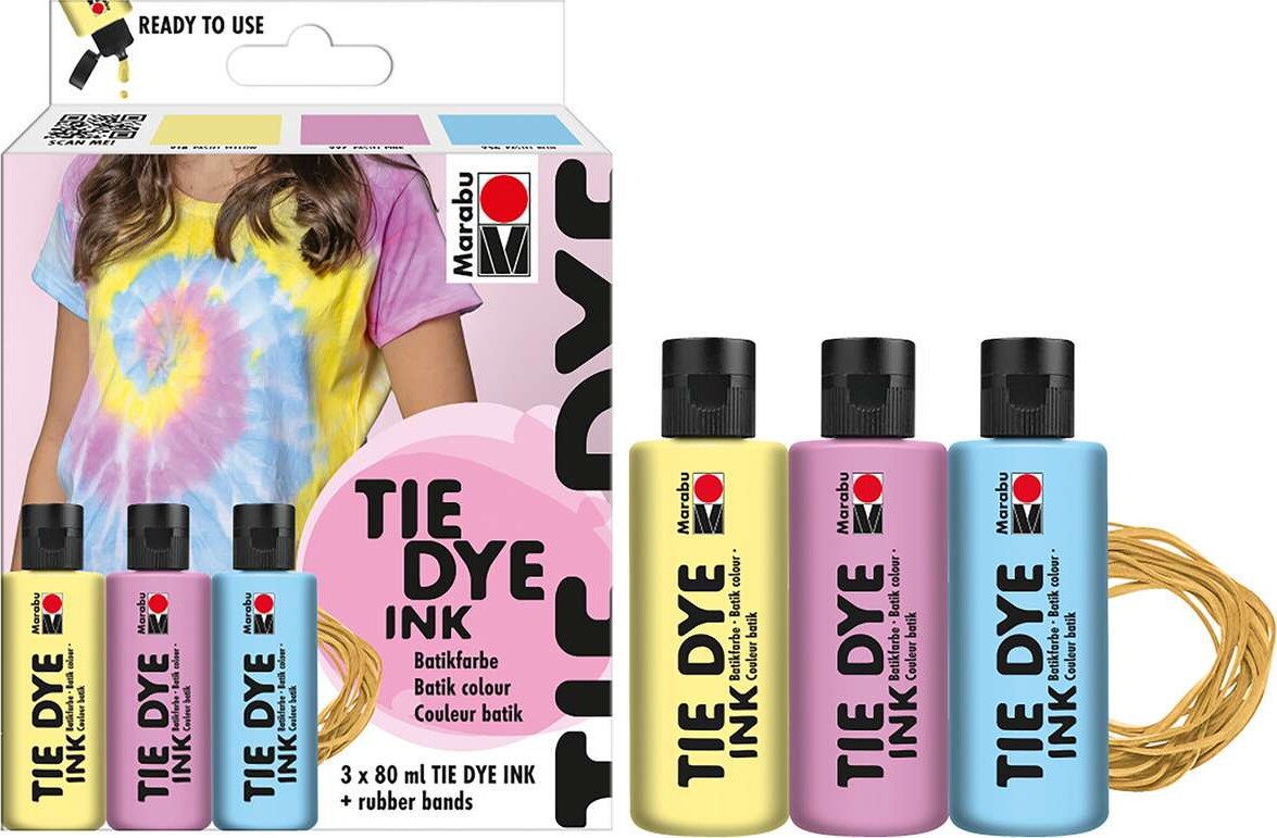 Marabu - Tie Dye Ink Batikfarve Kit - Pastel - 3X80 Ml