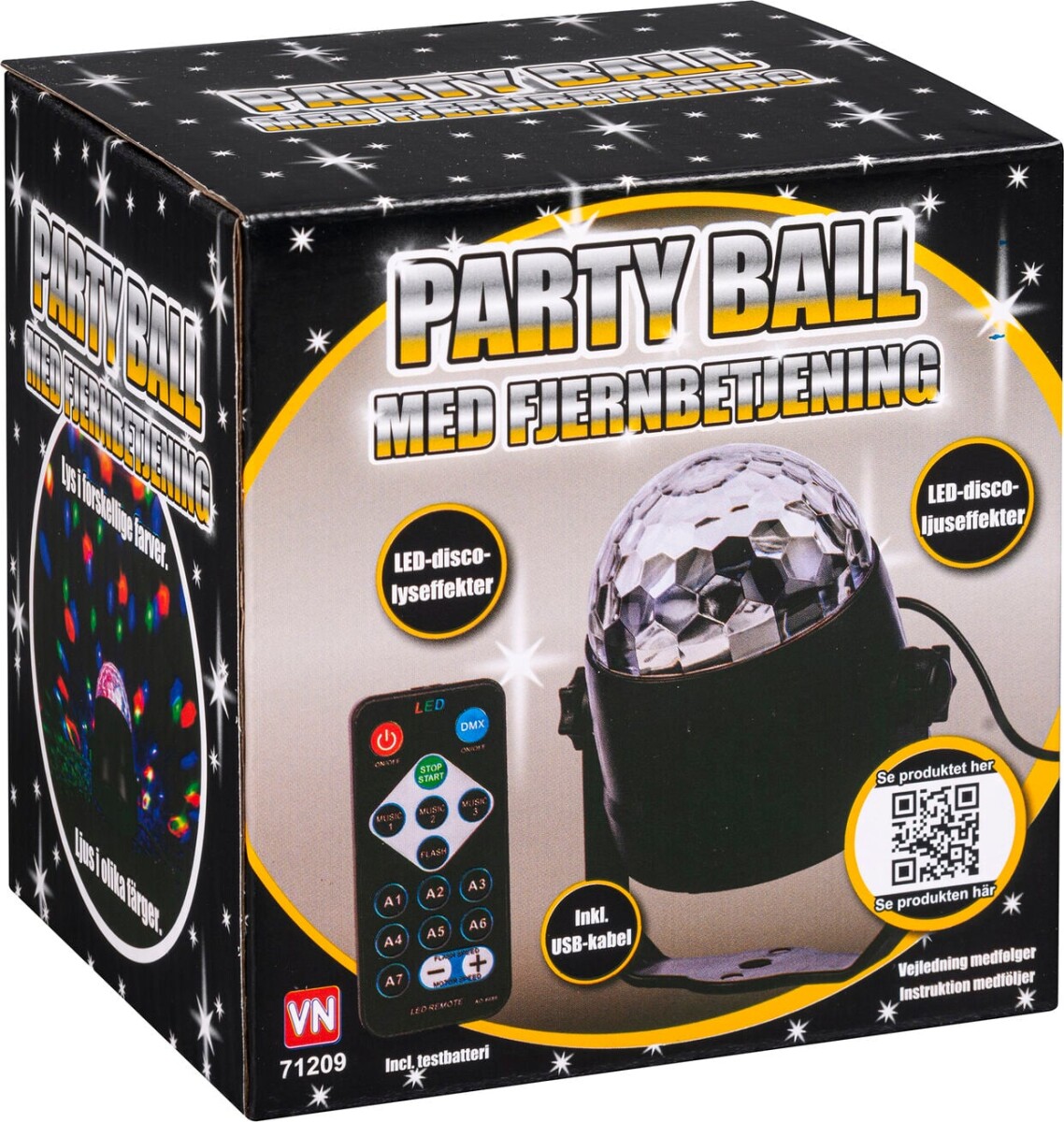 Top Light - Led Diskolys Party Ball Med Fjernbetjening - Vn 71209