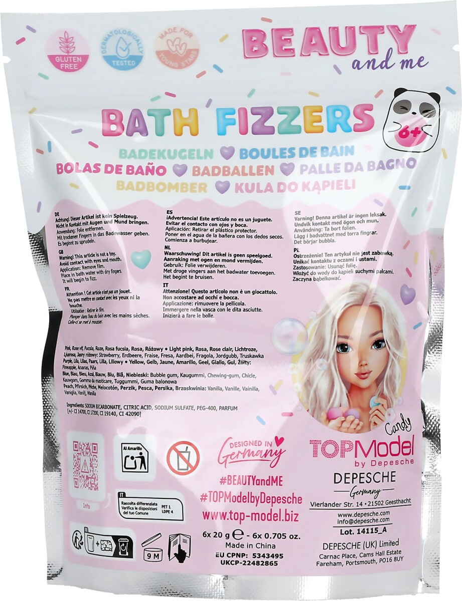 Top Model - Bath Fizzers - 6 Badebomber Til Børn - Candy Glam