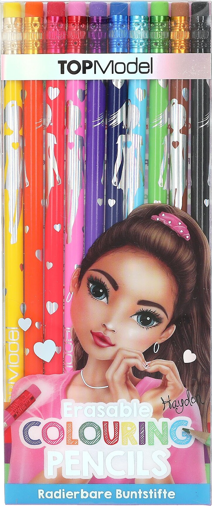 Top Model - Farveblyanter Med Viskelæder - 10 Stk