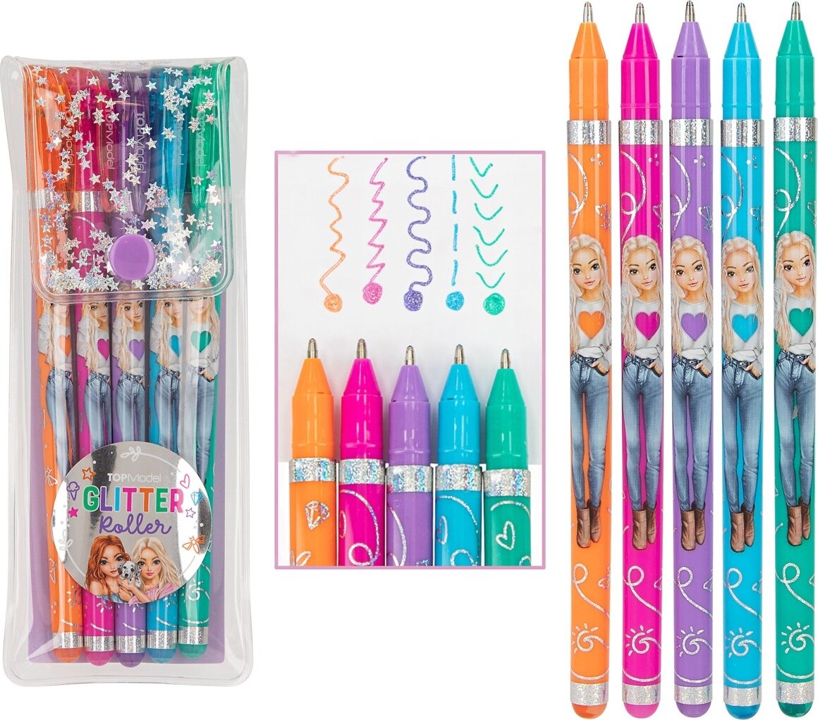 Top Model - Glitter Gel Pen Sæt - Pink Lilla Blå Og Grøn