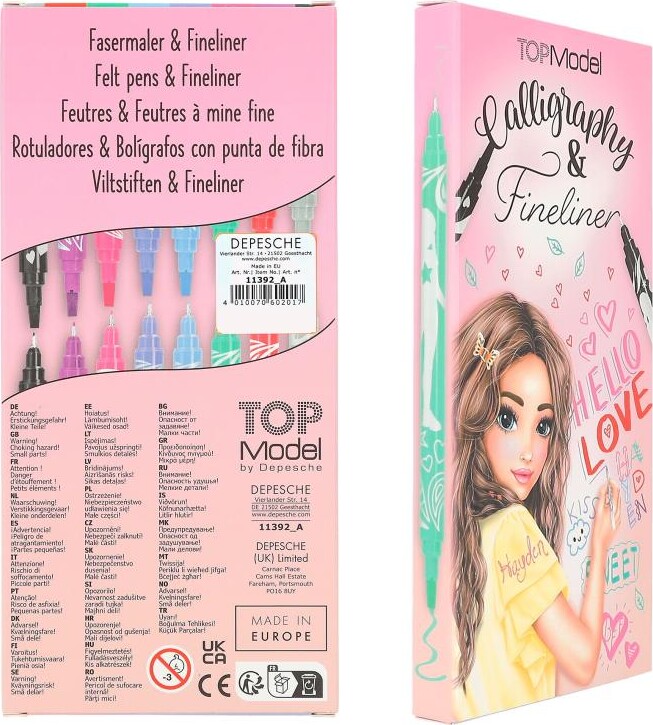 Top Model - Kalligrafi Og Fineliner Pen Sæt - 8 Stk