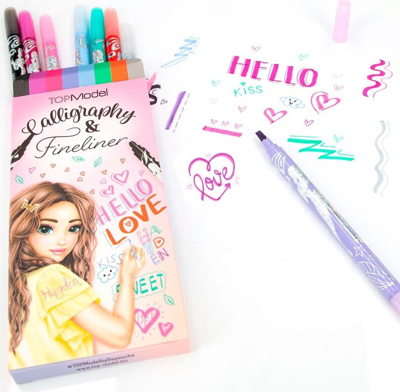 Top Model - Kalligrafi Og Fineliner Pen Sæt - 8 Stk