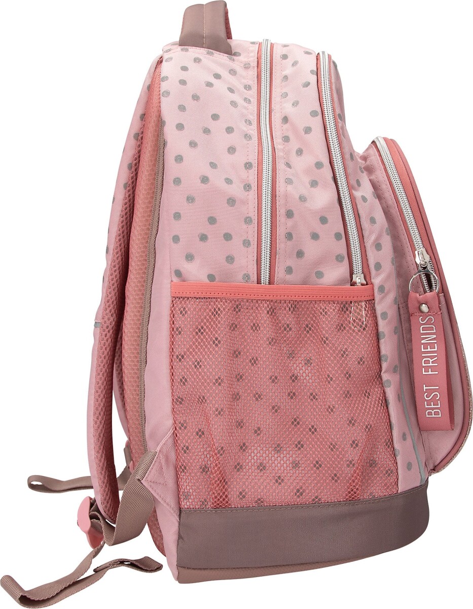 Top Model - Skoletaske - Dots - Rosa Med Grå Prikker