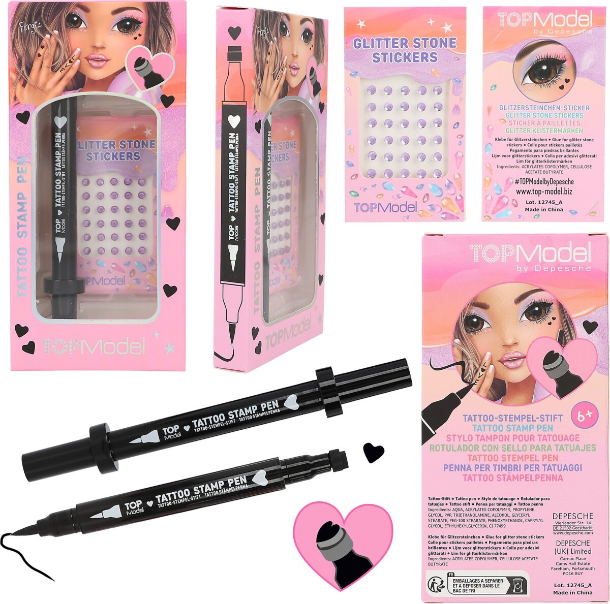 Top Model - Tattoo Pen Med Glitter Sten - Beauty And Me