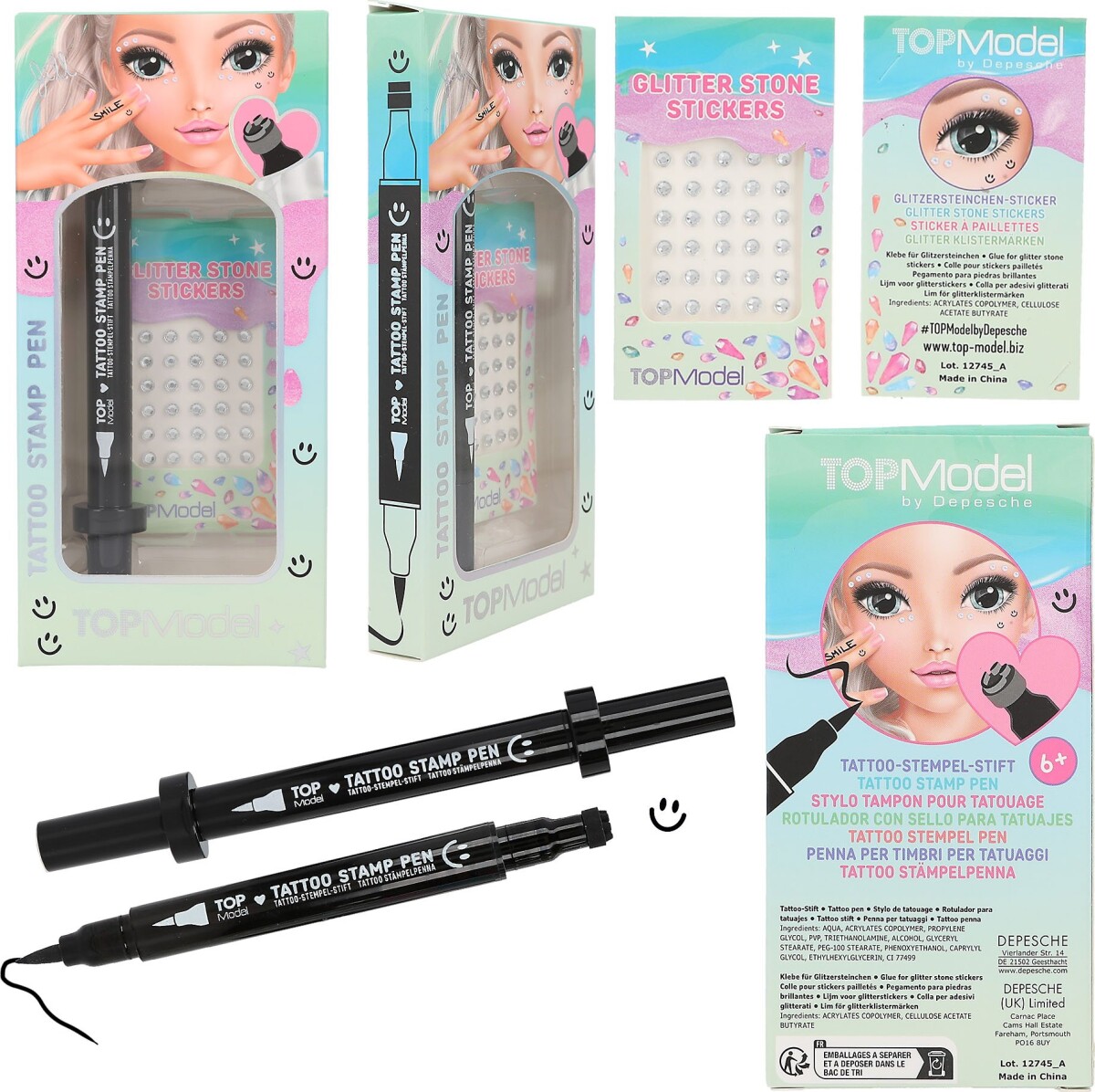 Top Model - Tattoo Pen Med Glitter Sten - Beauty And Me