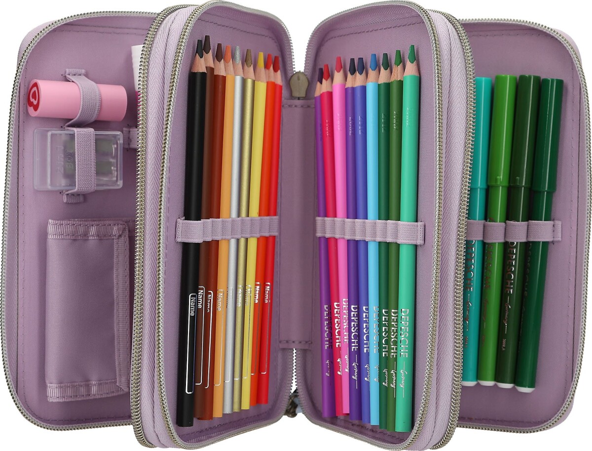 Top Model - Trippel Penalhus Med Indhold Til Børn - Candy - Creme Lilla