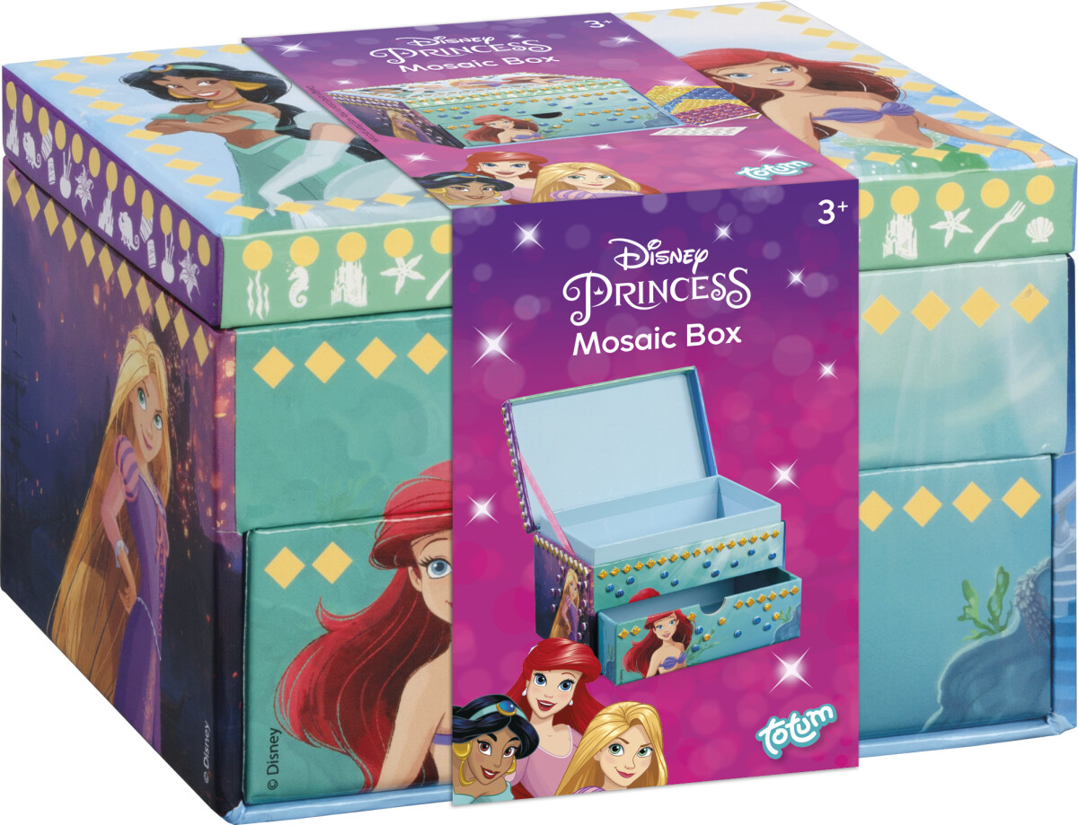 Disney Prinsesser - Smykkeskrin Til Børn - Inkl Mosaik Klistermærker