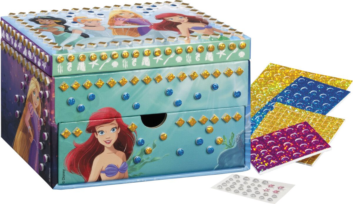 Disney Prinsesser - Smykkeskrin Til Børn - Inkl Mosaik Klistermærker