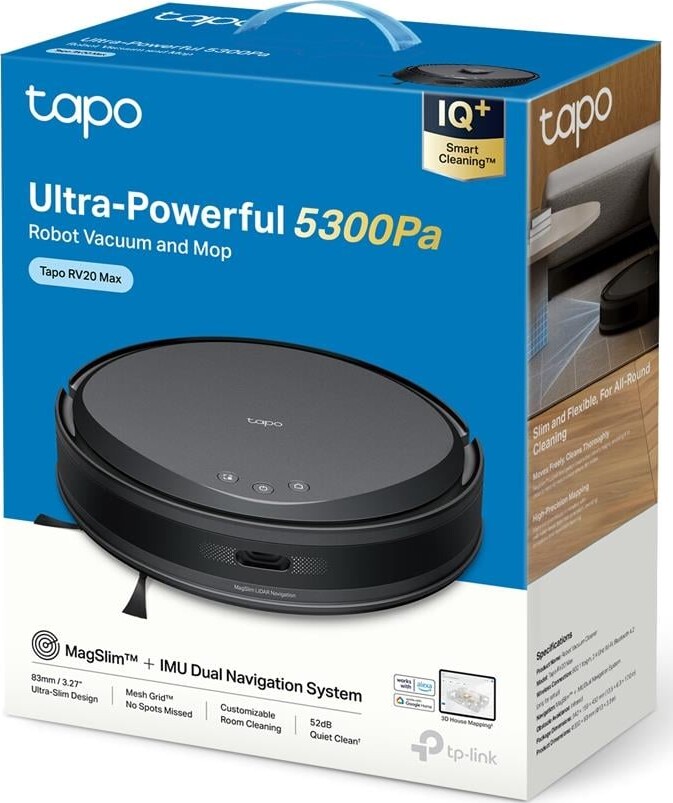 Tp-Link - Tapo Rv20 Max 5300Pa Magslim Lidar Navigation Robotstøvsuger Og