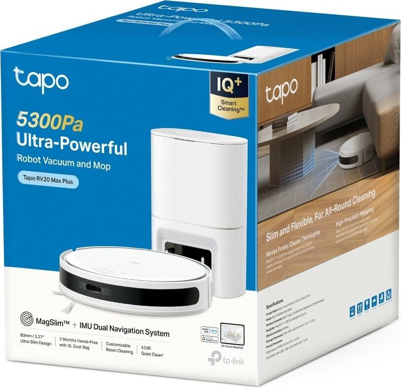 Tp-Link - Tapo Rv20 Max Plus 5300Pa Suction Magslim Lidar Navigation Robot