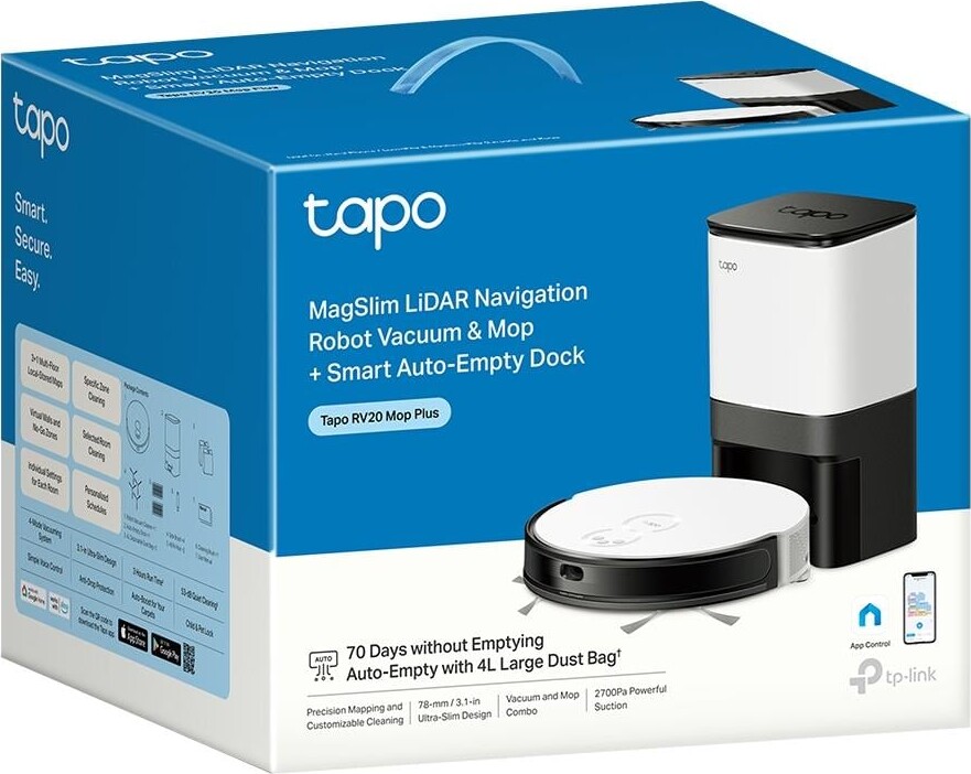 Tp-Link - Tapo Rv20 Mop Plus Smart Robotstøvsuger Og Gulvvasker