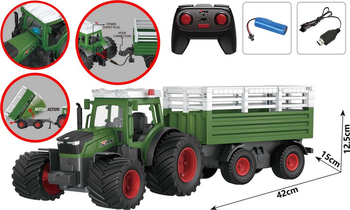 Mx - Tractor Z6951Aw - Fjernstyret Rc Traktor Med Trailer - Grøn