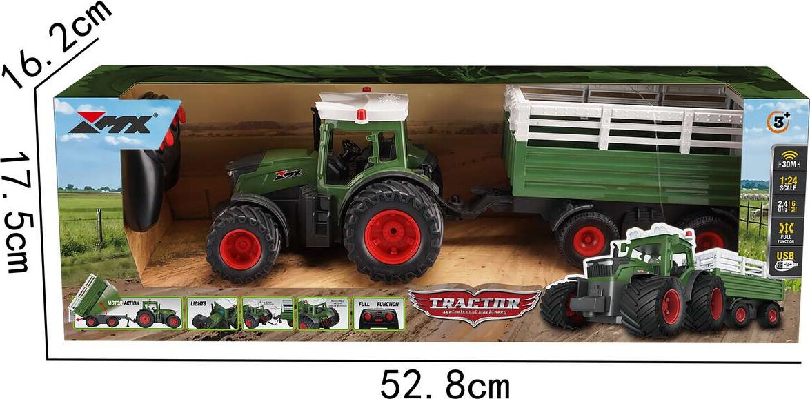 Mx - Tractor Z6951Aw - Fjernstyret Rc Traktor Med Trailer - Grøn