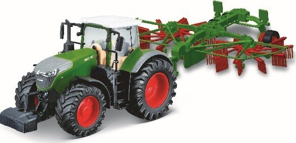 Bburago - Fendt Traktor Med Hvirvelrive - Die-Cast Metal - 10 Cm
