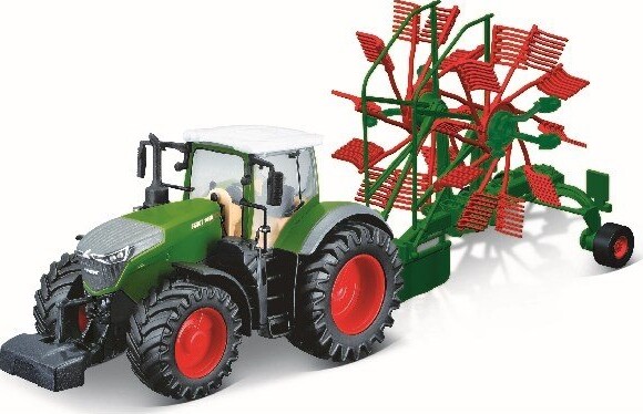 Bburago - Fendt Traktor Med Hvirvelrive - Die-Cast Metal - 10 Cm