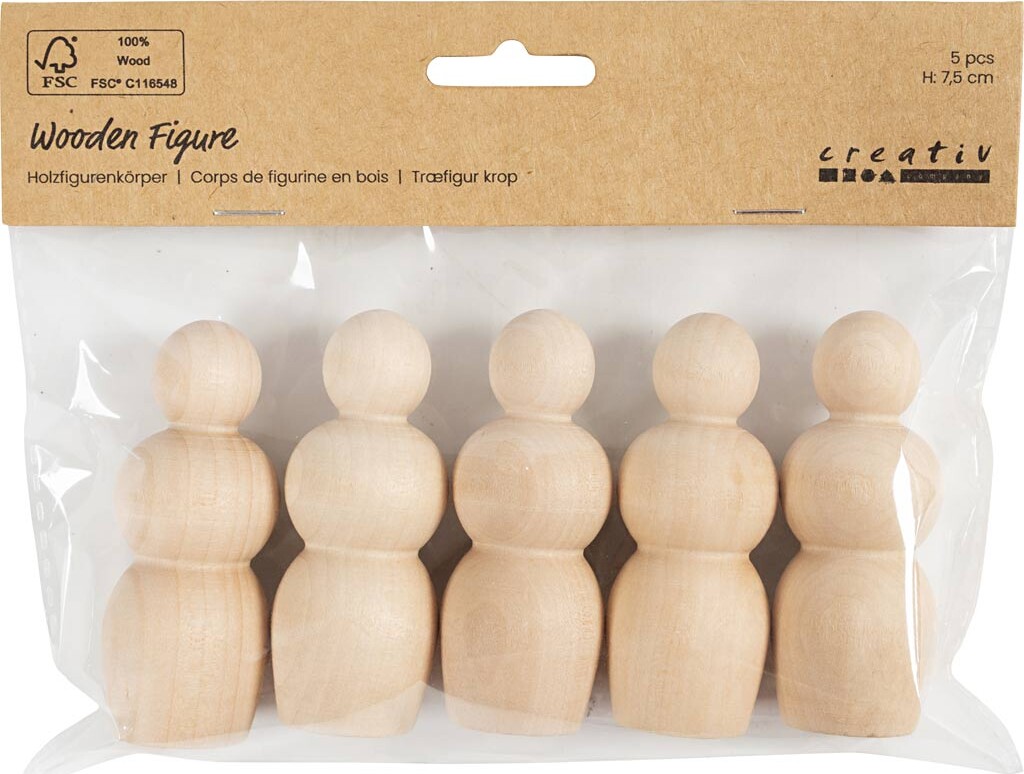 Træfigur Krop - Timeglasform - H 7 5 Cm - 5 Stk