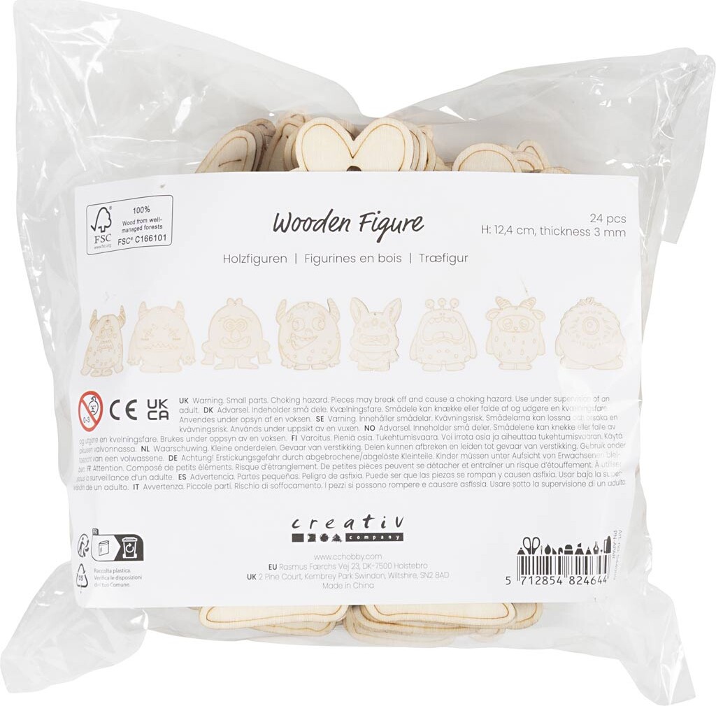 Træfigur - Monstre - H 12 4 Cm - Tykkelse 3 Mm - 24 Stk