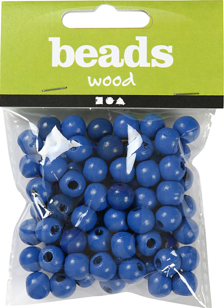Træperler - Ø 10 Mm - Hulstr 3 Mm - Blå - 20 G
