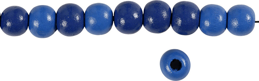 Træperler - Ø 10 Mm - Hulstr 3 Mm - Blå - 20 G