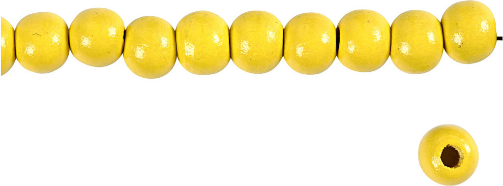 Træperler - Ø 10 Mm - Hulstr 3 Mm - Gul - 20 G
