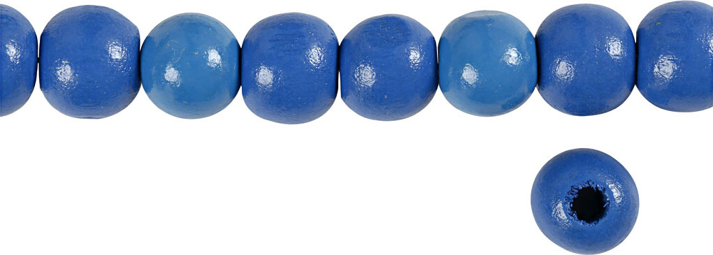 Træperler - Ø 12 Mm - Hulstr 3 Mm - Blå - 22 G