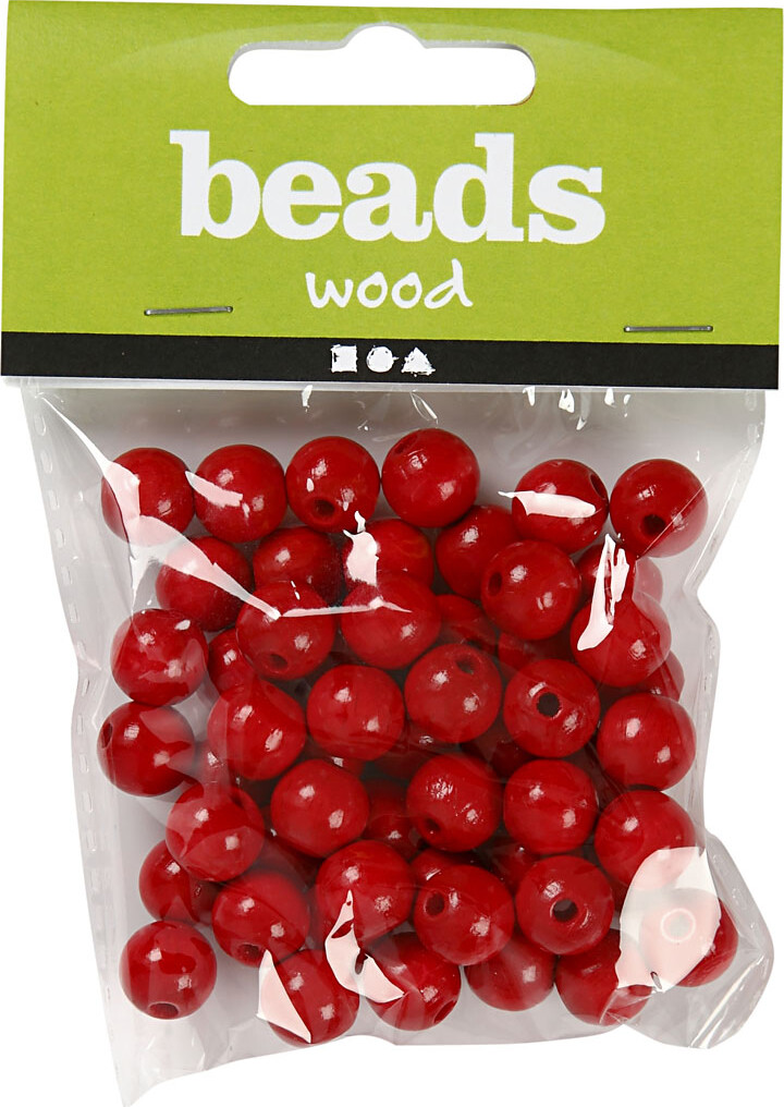 Træperler - Ø 12 Mm - Hulstr 3 Mm - Rød - 22 G