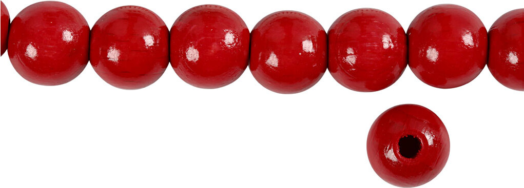 Træperler - Ø 12 Mm - Hulstr 3 Mm - Rød - 22 G