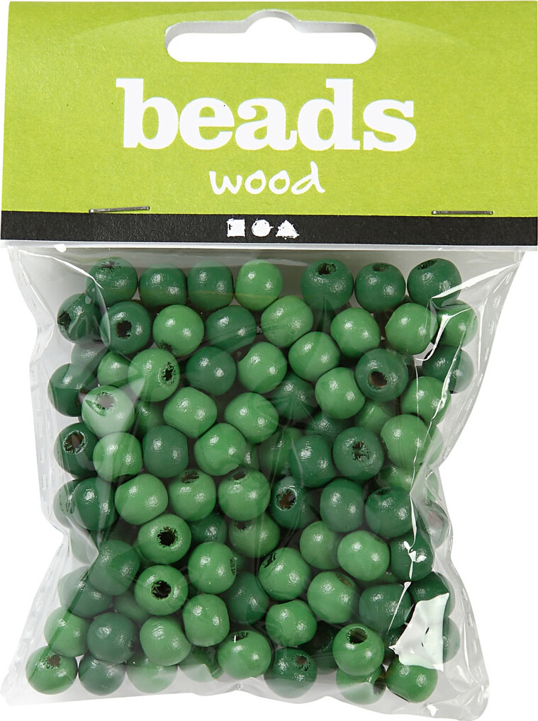 Træperler - Ø 8 Mm - Hulstr 2 Mm - Grøn - 15 G - 80 Stk