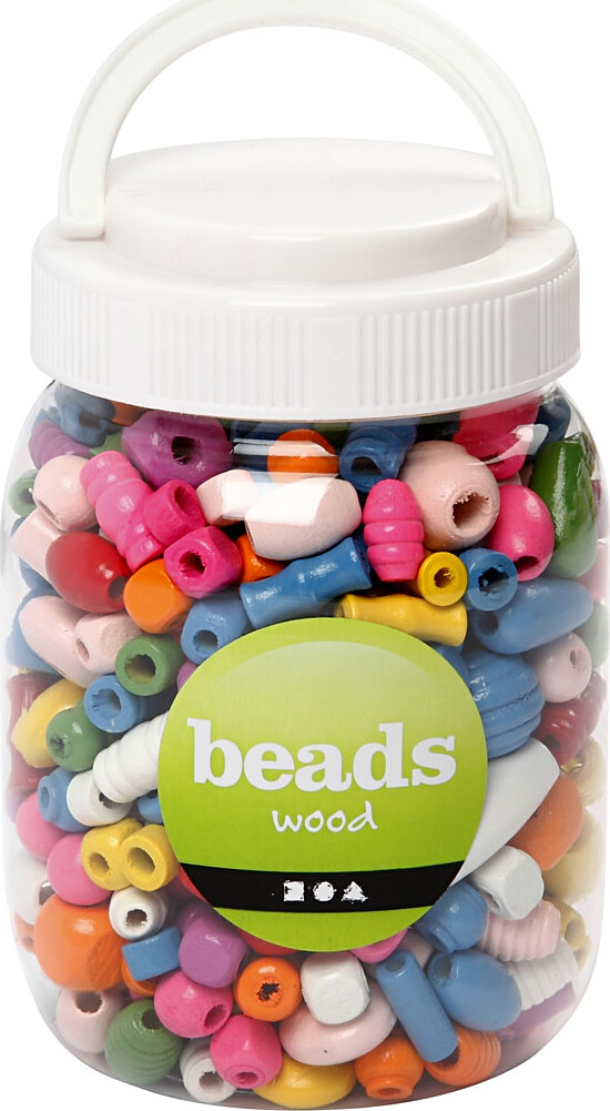 Træperler - Str 5-28 Mm - Hulstr 2 5-3 Mm - Forskellige Farver - 400 Ml -