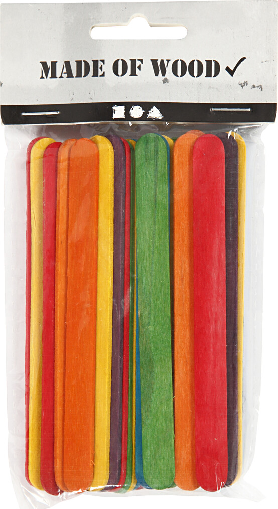 Træpinde - L 11 4 Cm - B 10 Mm - Assorterede Farver - 30 Stk