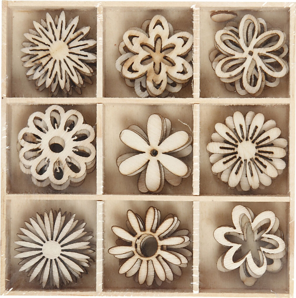 Træpynt - Blomster - Str 28 Mm - 45 Stk