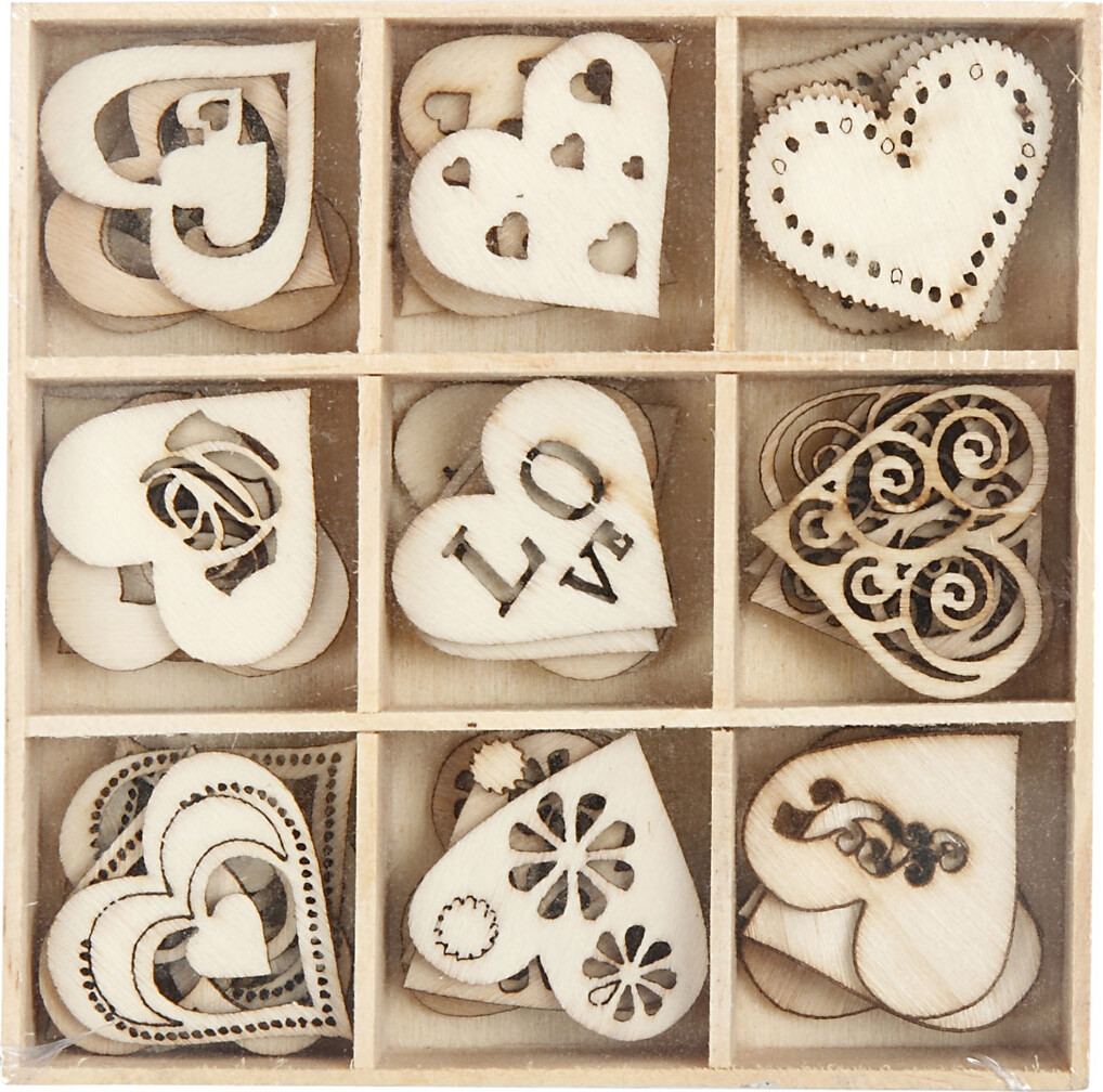 Træpynt - Love - Str 28 Mm - 45 Stk
