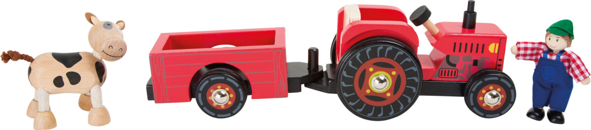 Legetøjs Traktor Med Vogn - Inkl 2 Figurer - Træ - Small Foot
