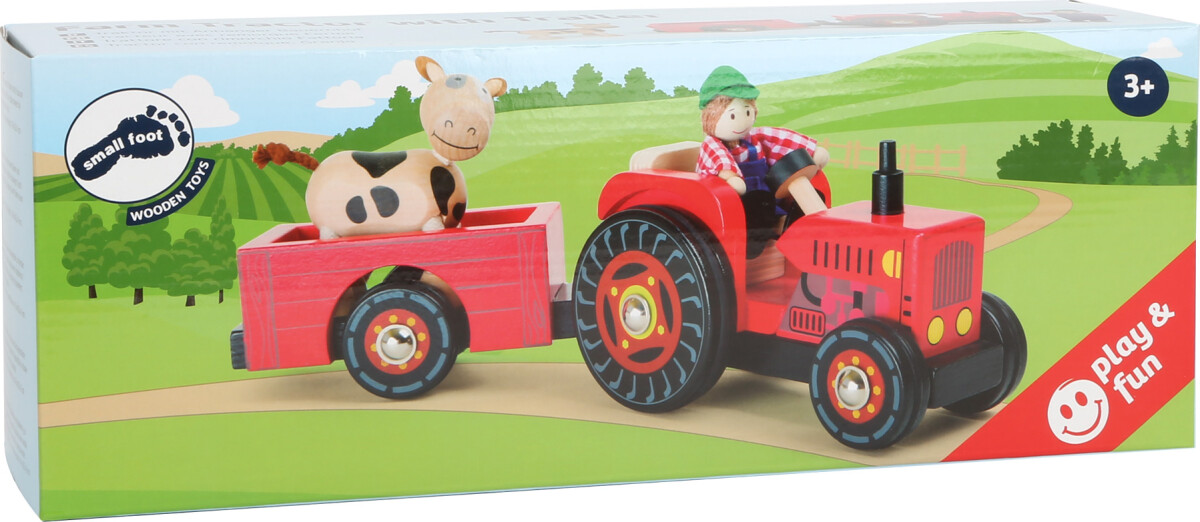 Legetøjs Traktor Med Vogn - Inkl 2 Figurer - Træ - Small Foot