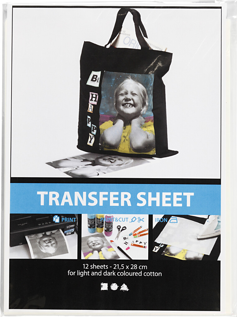 Transferark - 21 5X28 Cm - Til Lyse Og Mørke Tekstiler - Hvid - 12 Ark