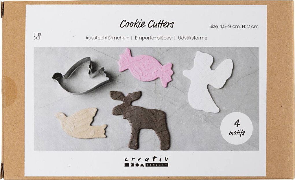 Udstiksforme - Engel - Rensdyr - Due - Karamel - H 2 Cm - Str 4 5-9 Cm -