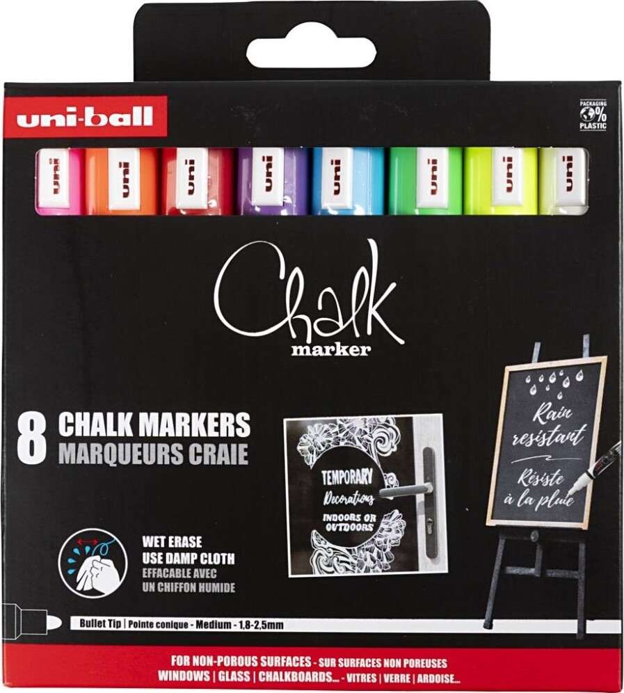 Uni - Chalk Marker 5M - Basis Farver 8 Stk
