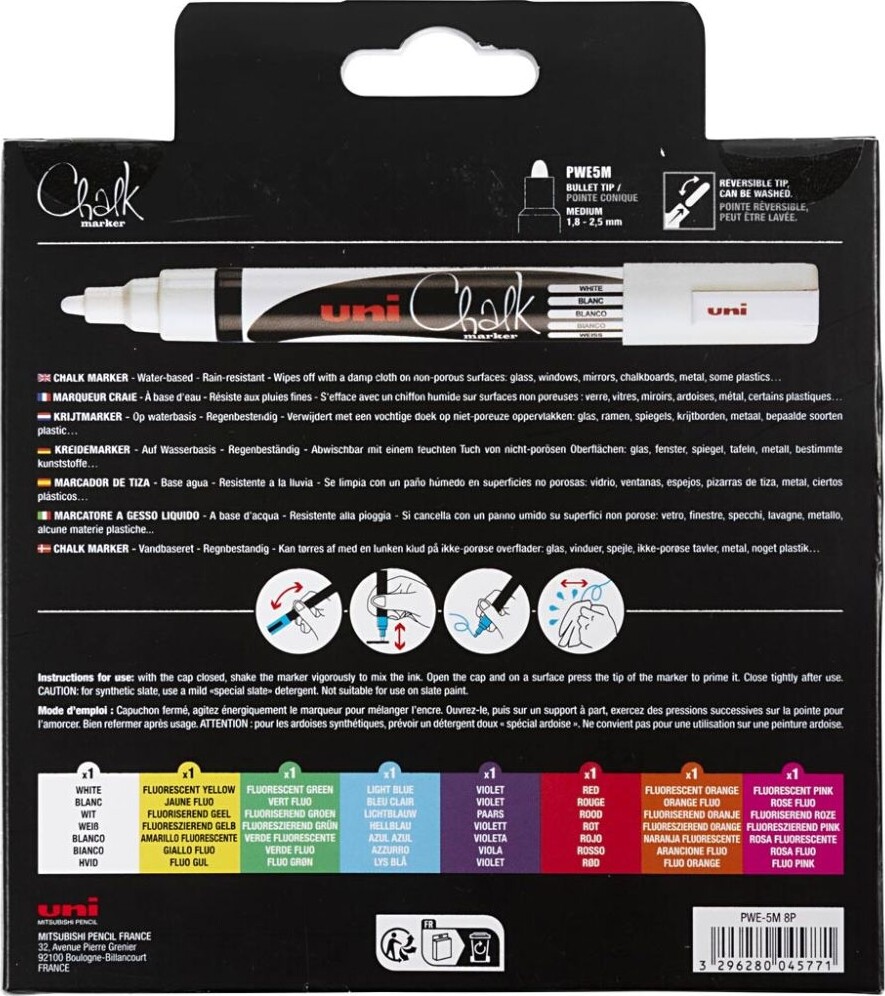 Uni - Chalk Marker 5M - Basis Farver 8 Stk