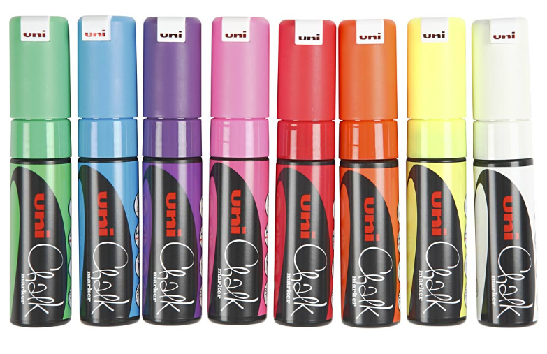 Uni - Chalk Marker - Udviskelige Tussser - 8 Farver
