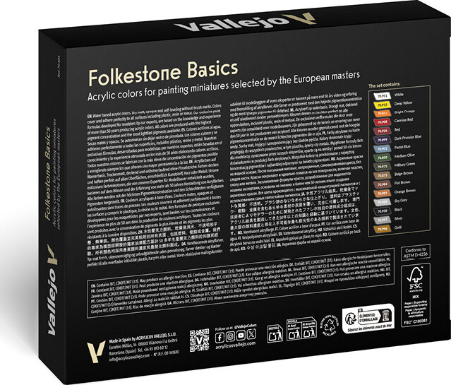 Vallejo - Maling Sæt Til Modelhobby - Folkstone Basic - 16 Farver