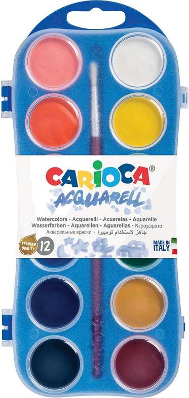 Akvarelfarver Sæt Med Pensel - Watercolours - 12 Farver - Carioca
