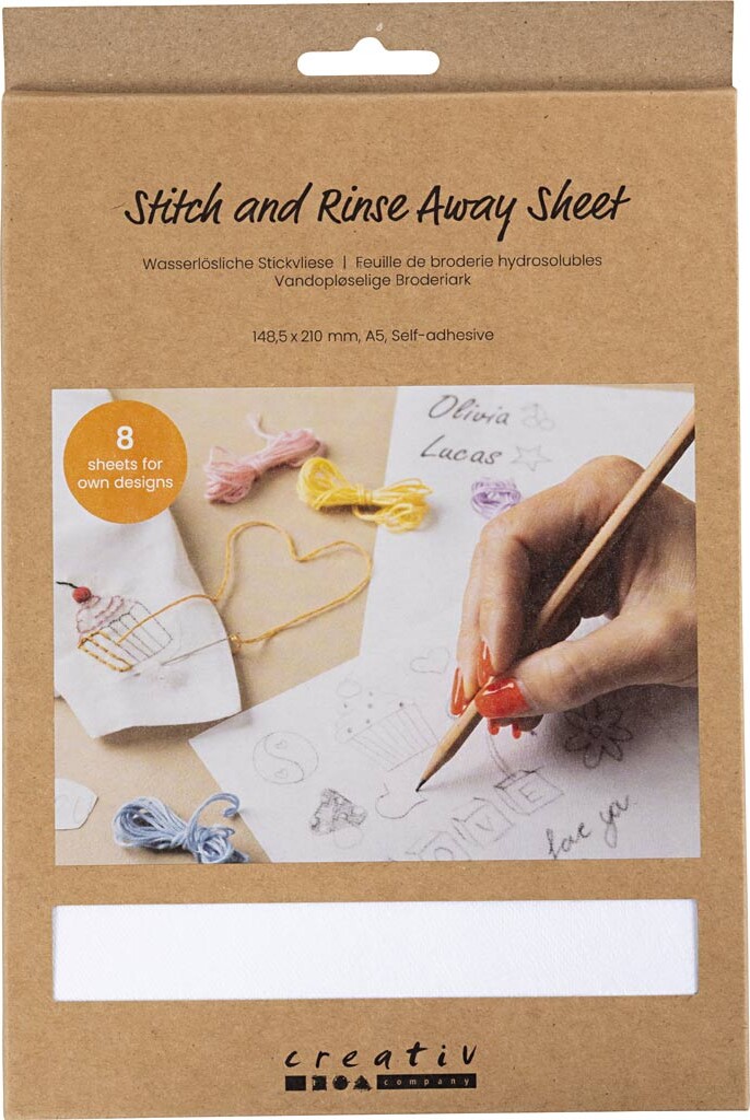 Vandopløselige Broderiark - A5 - Ark 148 5X210 Mm - Hvid - 8 Ark